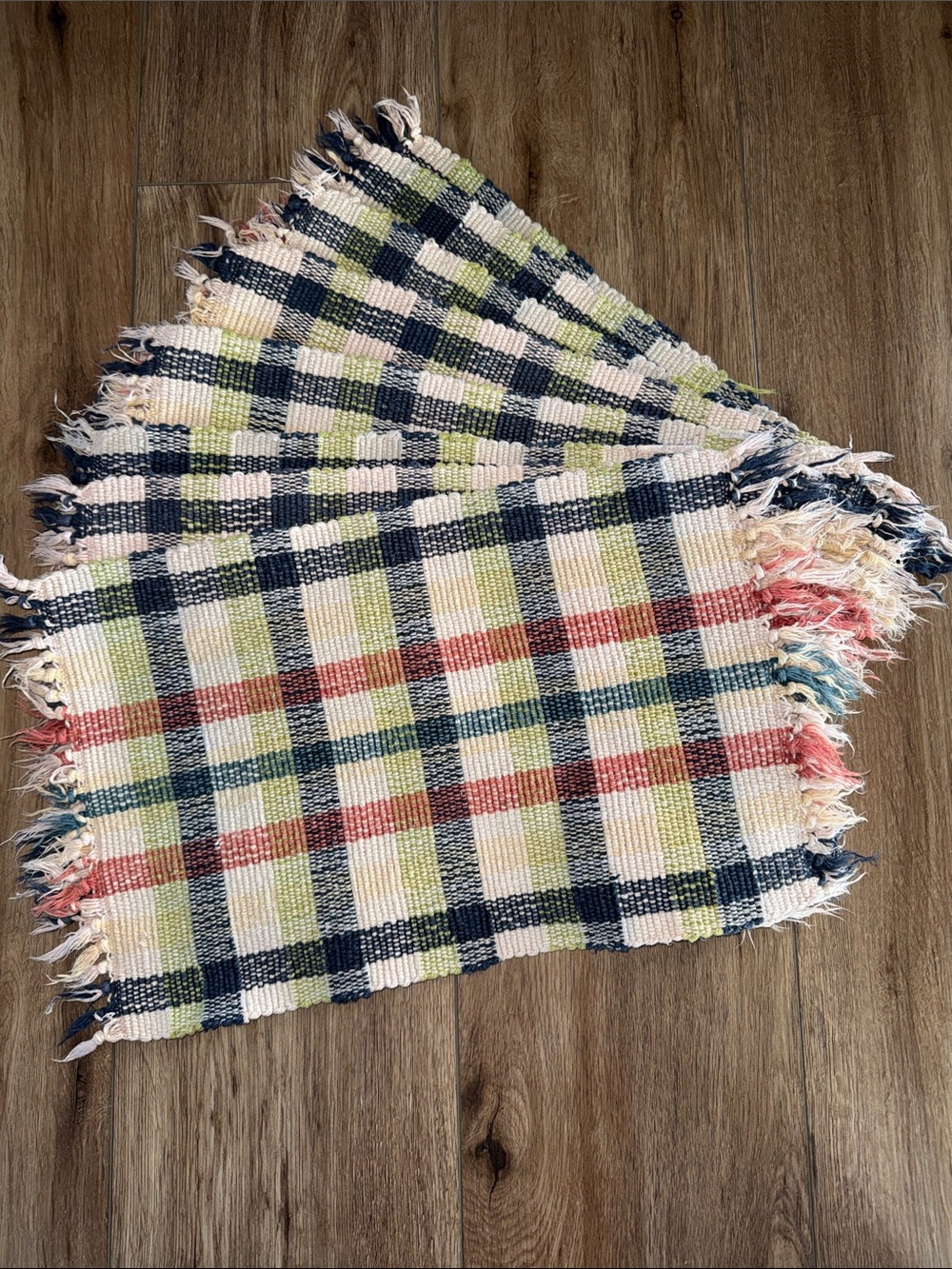 Handwoven Plaid Cotton Runner in Navy, Red, Green, Cream